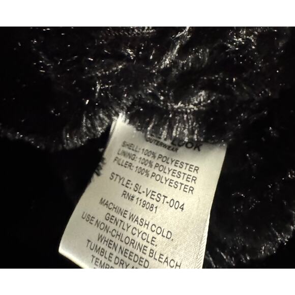 Black Longline Puffer Hooded Small Women Padded Sleeveless Vest Jacket Zip Snap - Picture 6 of 7